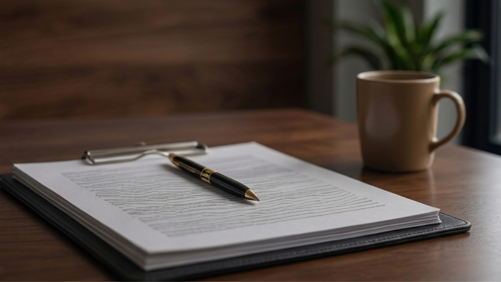 Pen and notebook on table representing choosing a car accident law firm
