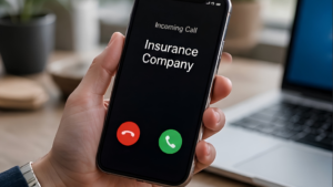 Hand holding a phone while calling a car wreck lawyer after speaking with the insurance company.