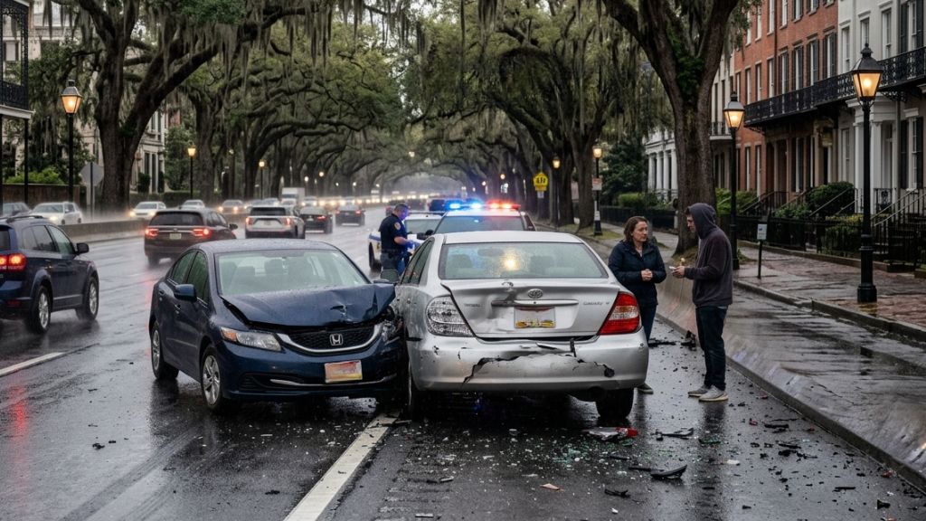 Rear-end accident involving two vehicles on a city road